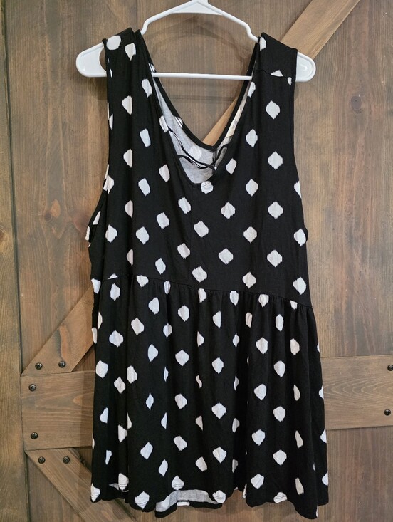 Terra & Sky Tops - Terra&sky Women's Black and White Polka-Tile Sleeveless Babydoll Top Size 3X